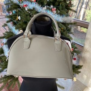 BCBG Gray Patent Satchel Zip Top Handbag